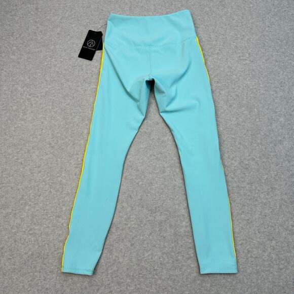 Move Theology Two Stripe Leggings WMNS S Teal Yellow Deluxe Rib Pull On Stretchy - Picture 6 of 11